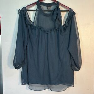 Torrid Blue Sheer Blouse with Ruffle Detail